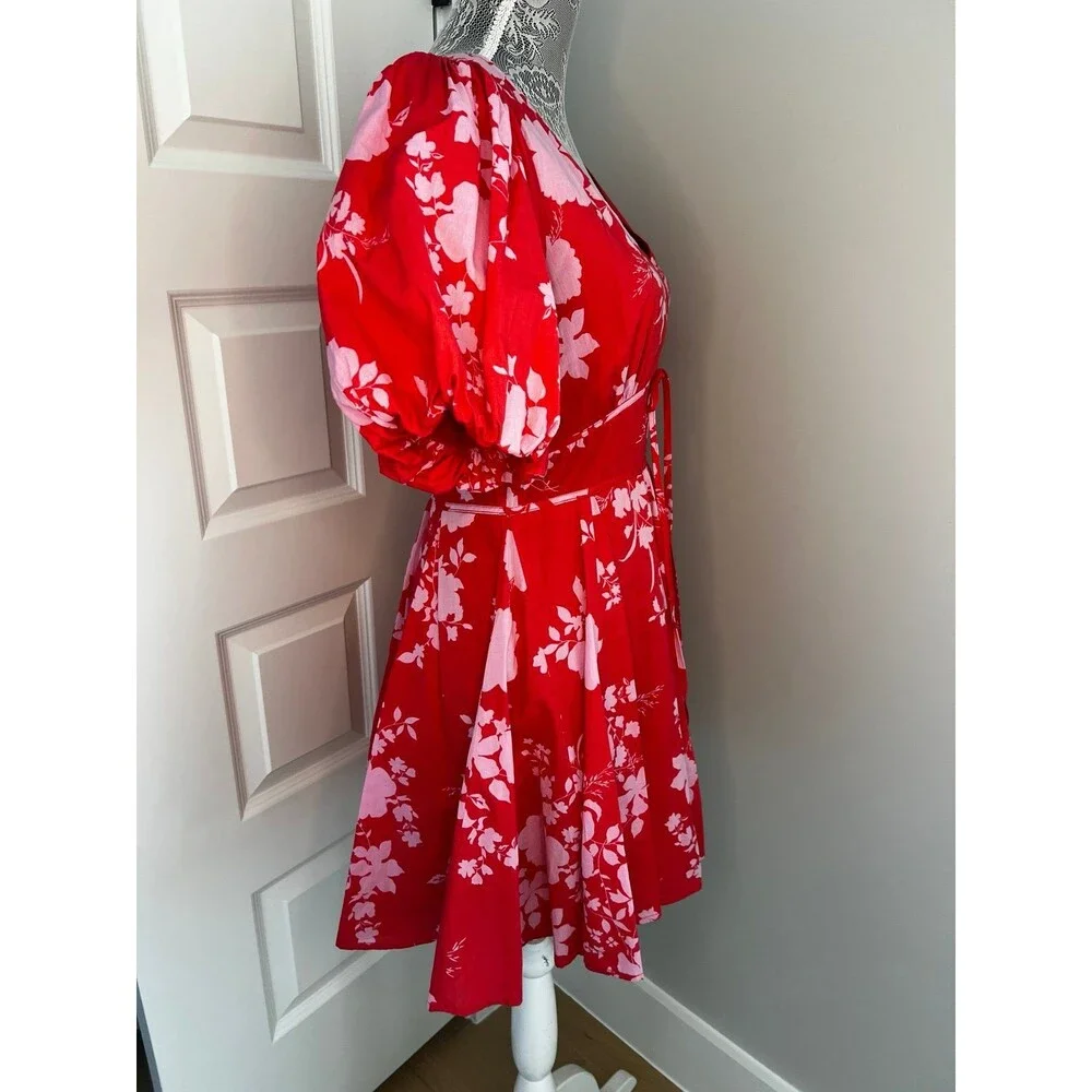 VICI Emaline Babydoll Puff Sleeve Pink Floral Mini Dress Size Medium M EUC!